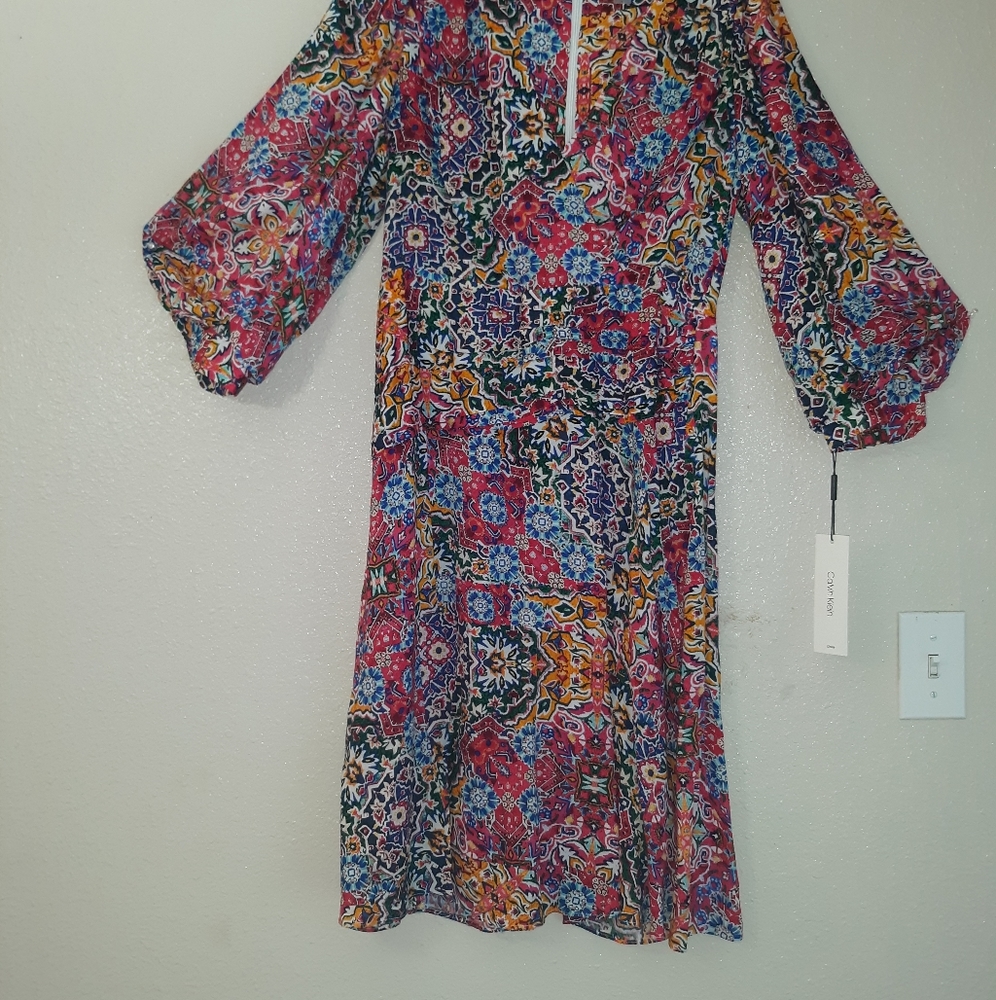 Calvin Klein Gallery Art Pattern Sleeve Dress